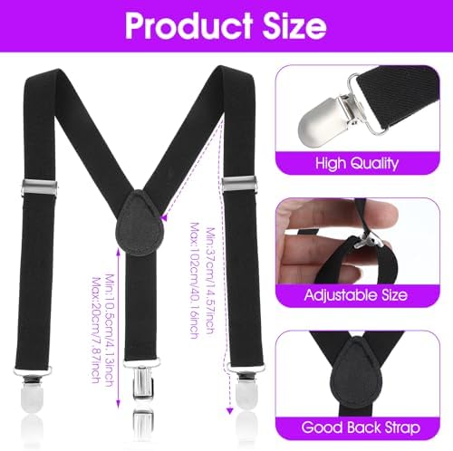 Mabor Boys & Girls Suspenders Elastic Y-Back Design Adjustable Size Black One Size (Adjustable Up To 35 Inches) Metal Clips Unisex Boy's 1pcs