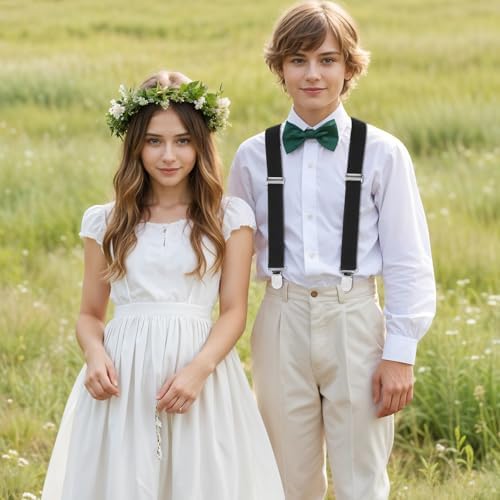 Mabor Boys & Girls Suspenders Elastic Y-Back Design Adjustable Size Black One Size (Adjustable Up To 35 Inches) Metal Clips Unisex Boy's 1pcs