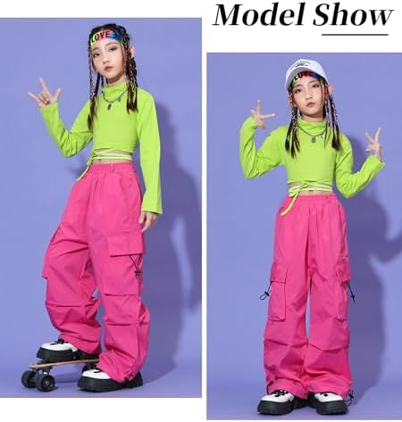 Maeau Girls Baggy Cargo Trousers Hip Hop Dance Bottoms Kid Y2K Vintage Joggers Athletic Sweatpants Loose School Pant For 3-16 Years