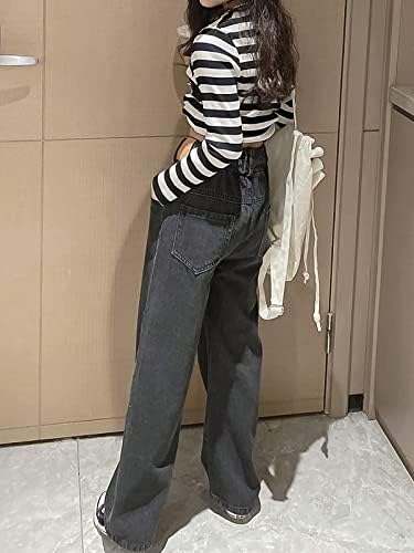 Maeau Girls Jeans: Denim Wide Leg Straight Fit Mid Waisted Loose Casual Age 5-14 Years Size 25 Inches Cotton Zipper Closure 4 Pockets