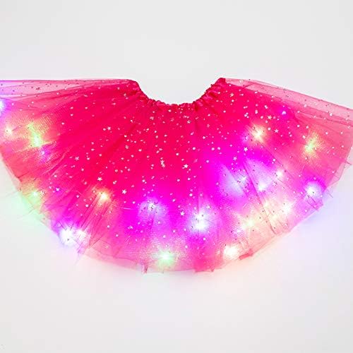 Magic Light Princess LED Dancing Skirt Luminous Christmas Party Stage Tulle Ballet Girl Girls Rainbow Tutu Shiny Skirts Outfit Layered Ballet Tulle Sparkling Skirt For Girl