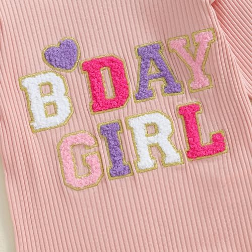 MAHUAOYIXI Baby Girl 2Pcs Birthday Outfits Long Sleeve Letter Embroidery Tops Flying Sleeve + Flare Pants Set Toddler Girls Clothes Birthday Clothing Set