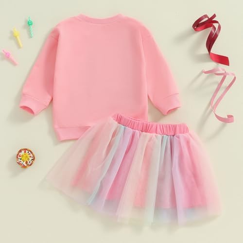 MAHUAOYIXI Baby Girl 2Pcs Birthday Outfits Long Sleeve Letter Embroidery Tops Sweatshirts + Tutu Skirt Set Toddler Girls Clothes Girls Birthday Clothing Set