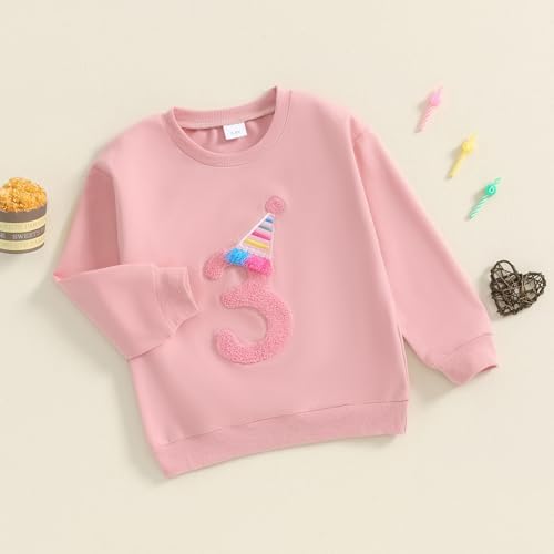 MAHUAOYIXI Baby Girls Birthday Outfits Sweatshirts For Kids Girls Boys T Shirt Long Sleeve Crewneck Letter Embroidery Loose Fit Pullover Tops Toddler Clothes Birthday Gift For Girls