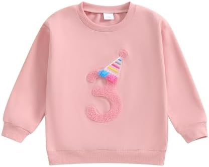 MAHUAOYIXI Baby Girls Birthday Outfits Sweatshirts for Kids Girls Boys T Shirt Long Sleeve Crewneck Letter Embroidery Loose Fit Pullover Tops Toddler Clothes Birthday Gift for Girls