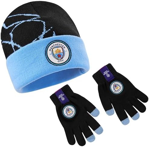 MANCHESTER CITY F.C. Gloves and Beanie Set or Warm Scarf for Boys Teenagers Winter Accessories Cosy Knit for School Travel Man City Gifts for Boys