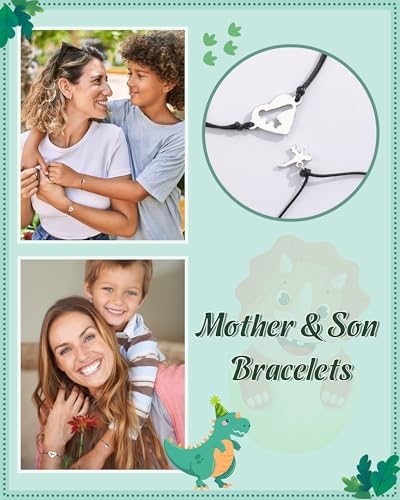 MANVEN 2/3pcs Mother Son Bracelet Dinosaur Bracelets Mother Son Gifts Mommy And Me Back To School Birthday Gradution First Day Of School Christmas For Teenage Boys