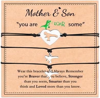 MANVEN 2/3pcs Mother Son Bracelet Dinosaur Bracelets Mother Son Gifts Mommy and Me Back to School Birthday Gradution First Day of School Christmas for Teenage Boys
