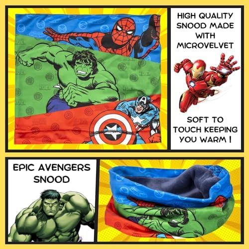 Marvel Boys Avengers Bobble Hat + Snood Scarf + Gloves Set Winter 3 Piece Set Kids Gift