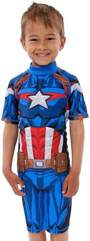 Marvel Boys Avengers Swimsuit Captain America Costume Rash Guard