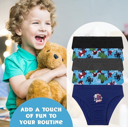 Marvel Spiderman Boys Pants Multipack Of 5 Soft Breathable Toddlers Kids Underwear Assorted Captain America Hulk Avengers