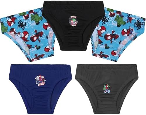 Marvel Spiderman Boys Pants Multipack of 5 Soft Breathable Toddlers Kids Underwear Assorted Captain America Hulk Avengers