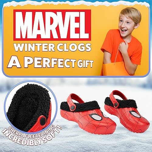 Marvel Spiderman Boys Winter Clogs Fleece Lined Clogs Garden Shoes - Gifts For Boys