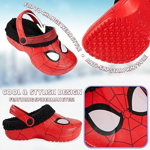 Marvel Spiderman Boys Winter Clogs Fleece Lined Clogs Garden Shoes - Gifts For Boys