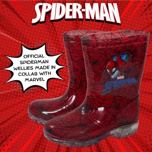 Marvel Spiderman Light Up Wellington Boots Kids Flashing Rain Snow Shoes Wellies