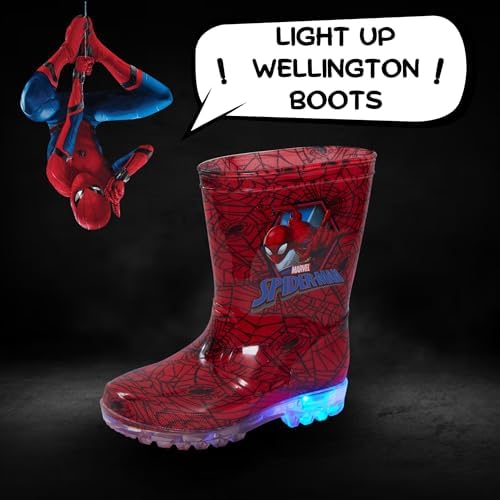 Marvel Spiderman Light Up Wellington Boots Kids Flashing Rain Snow Shoes Wellies
