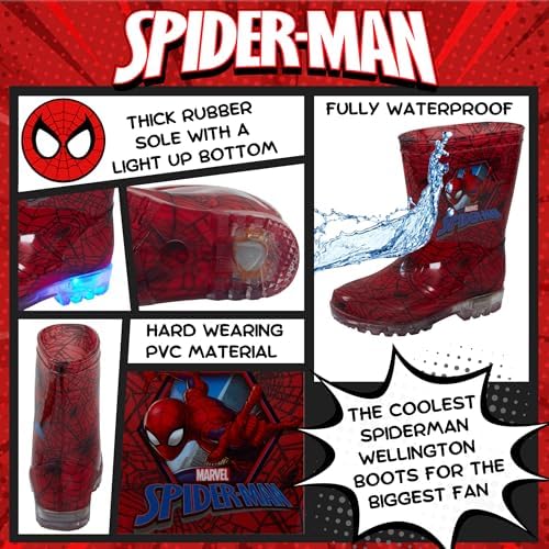 Marvel Spiderman Light Up Wellington Boots Kids Flashing Rain Snow Shoes Wellies