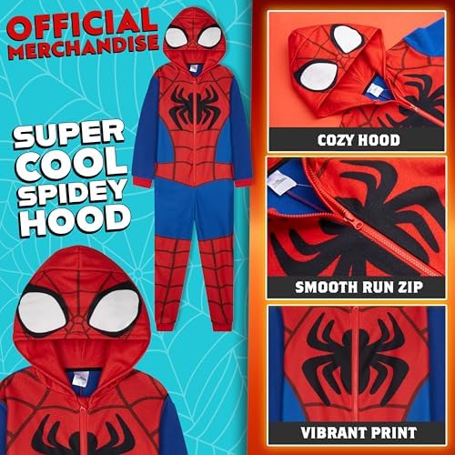 Marvel Spiderman Onesie For Boys All In One Fleece Pyjamas Hooded Jumpsuit Loungewear Cosy Warm Nightwear Gifts For Boys