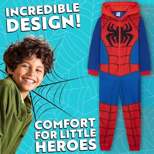 Marvel Spiderman Onesie For Boys All In One Fleece Pyjamas Hooded Jumpsuit Loungewear Cosy Warm Nightwear Gifts For Boys