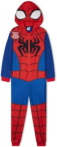Marvel Spiderman Onesie For Boys All In One Fleece Pyjamas Hooded Jumpsuit Loungewear Cosy Warm Nightwear Gifts For Boys