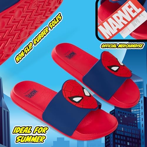 Marvel Spiderman Sliders For Boys Non Slip Shower Beach Pool Shoes For Travel Holiday Essentials Summer Slippers