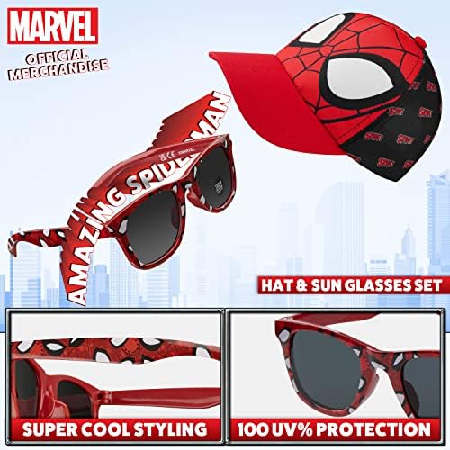 Marvel Spiderman Sunglasses Baseball Cap Set For Kids Adjustable Summer Sun Hat UV400 Kids Holiday Travel Essentials