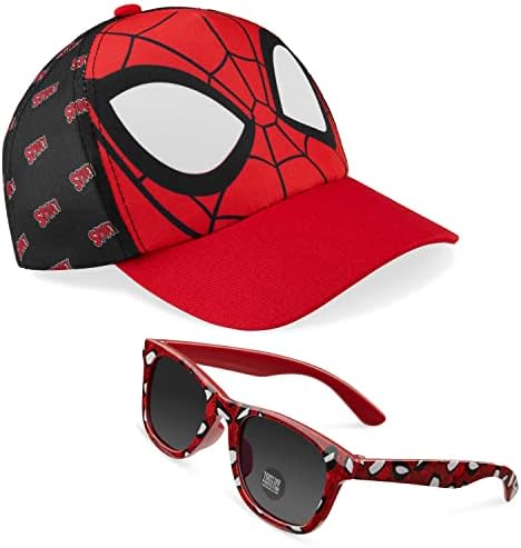 Marvel Spiderman Sunglasses Baseball Cap Set for Kids Adjustable Summer Sun Hat UV400 Kids Holiday Travel Essentials