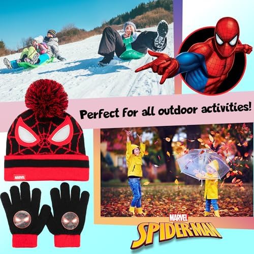Marvel Spiderman Winter Hat & Gloves Set For Boys – Warm & Cosy Beanie Hat & Gloves – Ideal For Kids Ages 3-9