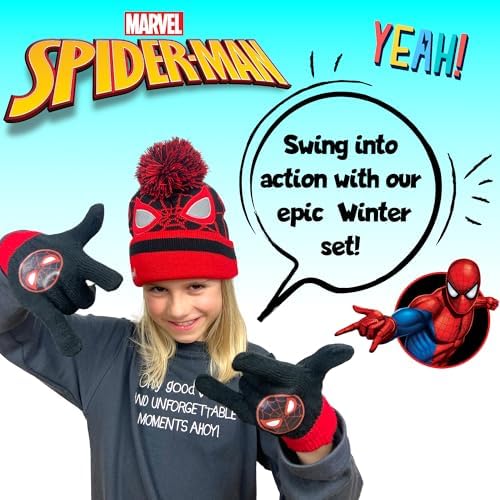 Marvel Spiderman Winter Hat & Gloves Set For Boys – Warm & Cosy Beanie Hat & Gloves – Ideal For Kids Ages 3-9