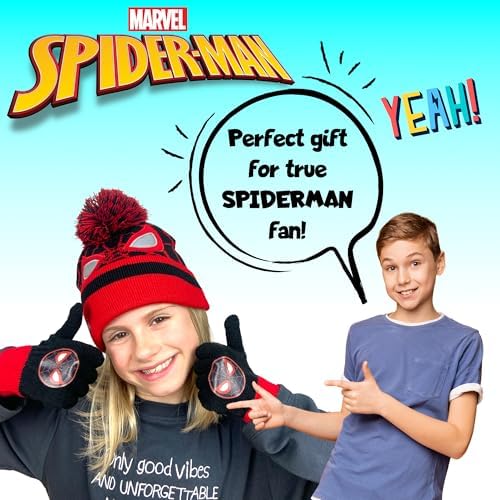 Marvel Spiderman Winter Hat & Gloves Set For Boys – Warm & Cosy Beanie Hat & Gloves – Ideal For Kids Ages 3-9