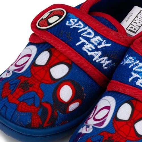 Marvel Spidey And His Amazing Friends Boys Slippers – Blue Toddler House Shoes With Anti-Slip Sole & Strap – Kids Character Slippers UK Sizes 5–11