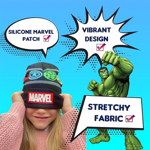 Marvel Winter Hat & Gloves Set For Boys - Warm & Comfy Kids Accessories - Ages 6-12 - Black