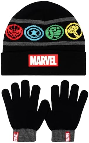 Marvel Winter Hat & Gloves Set For Boys - Warm & Comfy Kids Accessories - Ages 6-12 - Black