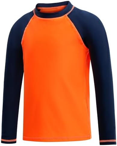 MASOCIO Boys Rash Vest Long Sleeve Kids Sun Protection UPF 50+ Swim Top Childrens Swimming Water Sports Workout Shirts Quick Dry Age 4-14