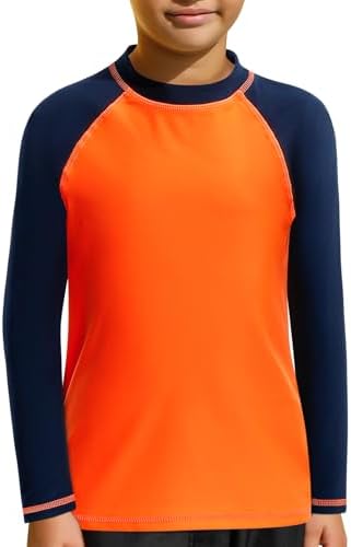 MASOCIO Boys Rash Vest Long Sleeve Kids Sun Protection UPF 50+ Swim Top Childrens Swimming Water Sports Workout Shirts Quick Dry Age 4-14