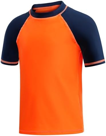 MASOCIO Boys Rash Vest Short Sleeve Kids Sun Protection UPF 50+ Swim Top Childrens Swimming Water Sports Workout Shirts Quick Dry Age 4-14