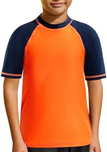 MASOCIO Boys Rash Vest Short Sleeve Kids Sun Protection UPF 50+ Swim Top Childrens Swimming Water Sports Workout Shirts Quick Dry Age 4-14