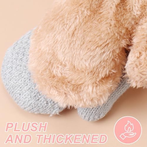 Mayoii 2 Pairs Toddler Mittens Winter Knitted Baby Mittens With String Warm Fleece Lined Toddler Gloves Age 1-3 For Boys Girls Anti-Lost Full Finger Gloves For Cold Weather