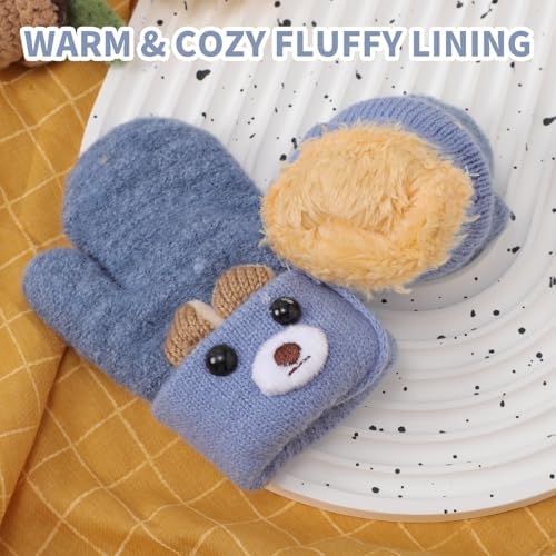 Mayoii 2PCS Mittens For Kids Winter Warm Toddler Gloves 1-3 Years Knitted Outer Toddler Gloves With String Baby Mittens For Boys Girls
