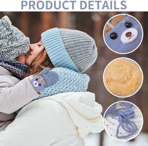 Mayoii 2PCS Mittens For Kids Winter Warm Toddler Gloves 1-3 Years Knitted Outer Toddler Gloves With String Baby Mittens For Boys Girls