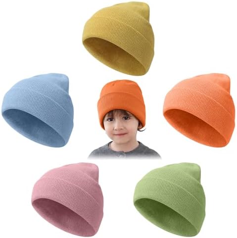 Mayoii 5 Pack Beanie for Kids Colorful Winter Beanie Hats for Kid Warm Stretch Knit Winter Hats for Kids Suitable for 1-10 Years Old Daily Outdoor Sports