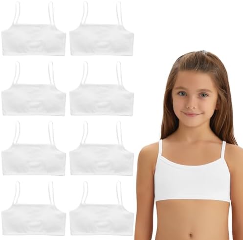 Mayoii 8 Pack Girls Sports Bras – Cotton Crop Tops for Girls Soft Comfortable Non-Padded First Bras