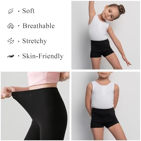 Mayoii Girls Cycling Shorts Cotton 2-12 Years – 3 Pack Breathable Over Knee Safety Shorts For PE Dance Gym Under Skirts Summer Leggings