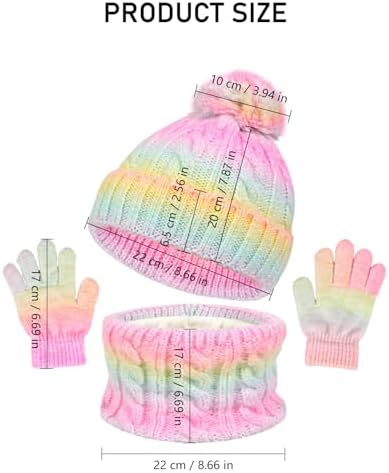 Mayoii Kids Hat Scarf Gloves Set – 3-in-1 Winter Knitted Hat Scarf And Gloves Set For Kids With Pom Pom Beanie Neck Warmer & Mittens For Boys Girls Aged 3–10