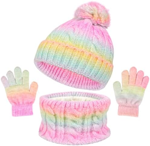Mayoii Kids Hat Scarf Gloves Set – 3-in-1 Winter Knitted Hat Scarf and Gloves Set for Kids with Pom Pom Beanie Neck Warmer & Mittens for Boys Girls Aged 3–10