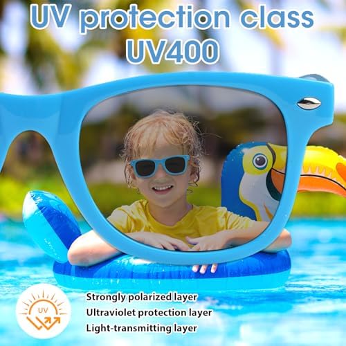 MDLSDE 2 Pairs Kids Polarized Sunglasses Kids Sunglasses Boys Retro Eye Glasses With Adjustable Glasses Strap Silicone Frame UV400 Protection For Boys And Girls Toddlers Beach School Shopping Party