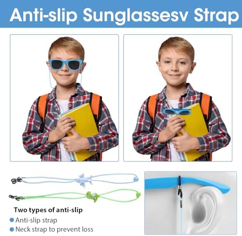 MDLSDE 2 Pairs Kids Polarized Sunglasses Kids Sunglasses Boys Retro Eye Glasses With Adjustable Glasses Strap Silicone Frame UV400 Protection For Boys And Girls Toddlers Beach School Shopping Party