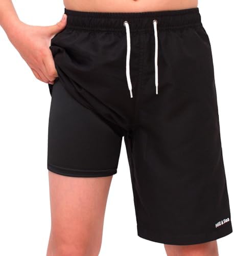 MEILONGER Boys Swim Trunks Boys Swimming Shorts With Compression Liner Quick Dry Stretchy 2 In 1 Board Shorts Size 8 10-12 14-16 18-20 Years