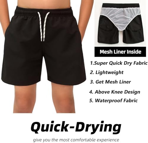 MEILONGER Boys Swimming Shorts With Liner Swim Trunks For Teen Qick Dry Board Shorts Kids 5-inch