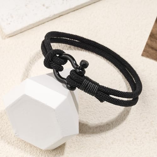 Melugaud Teen Boys Gifts Horseshoe Buckle Nautical Braided Rope Bracelet